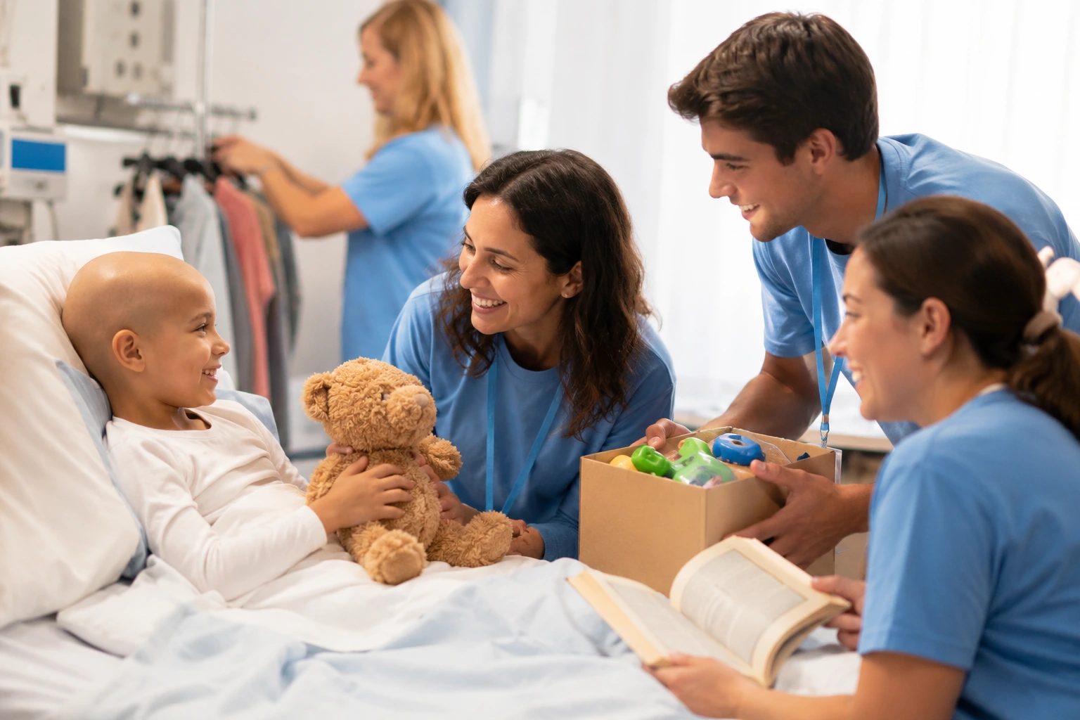 volunteers helping child cancer patients